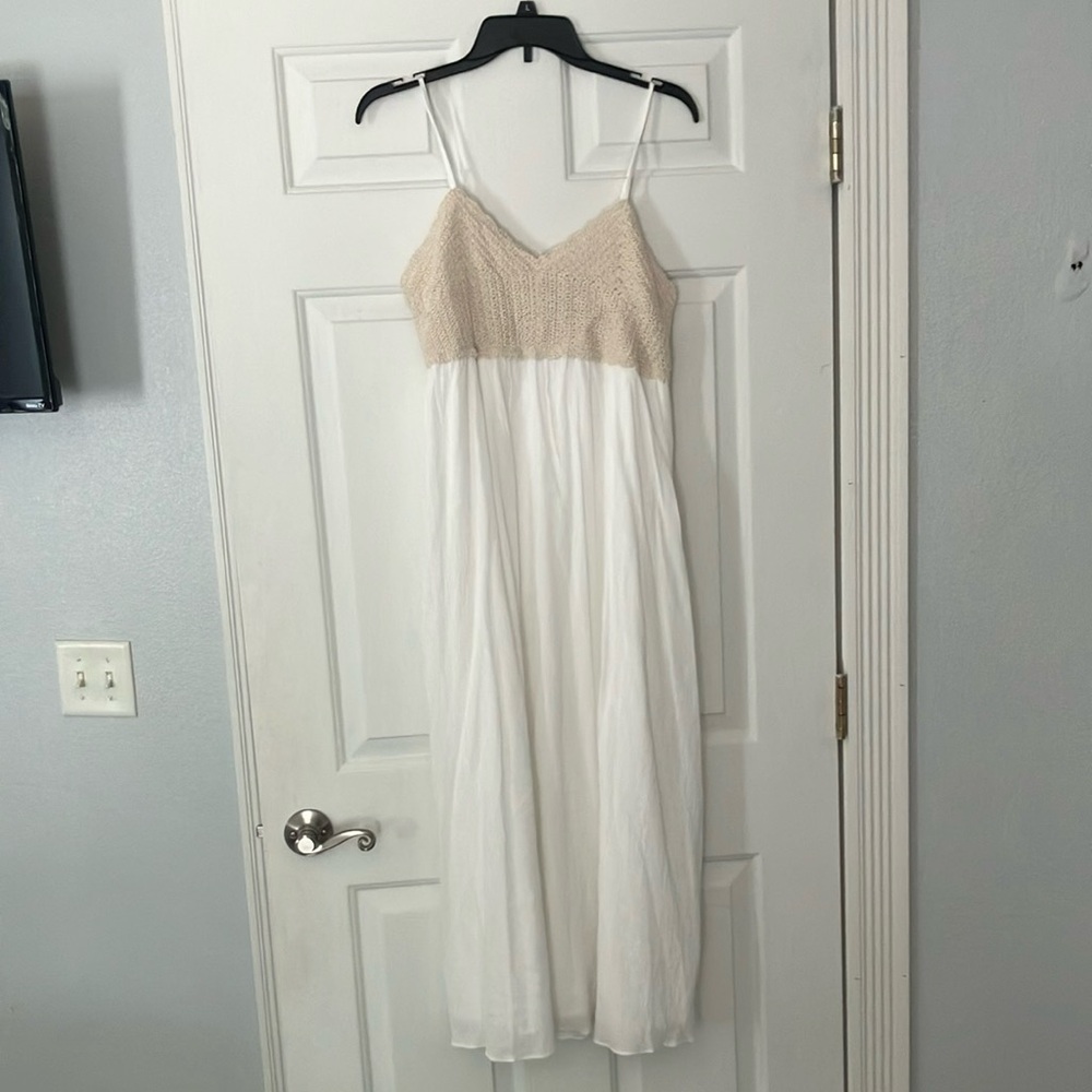 Elegant Cream and White crocheted Maxi Dress